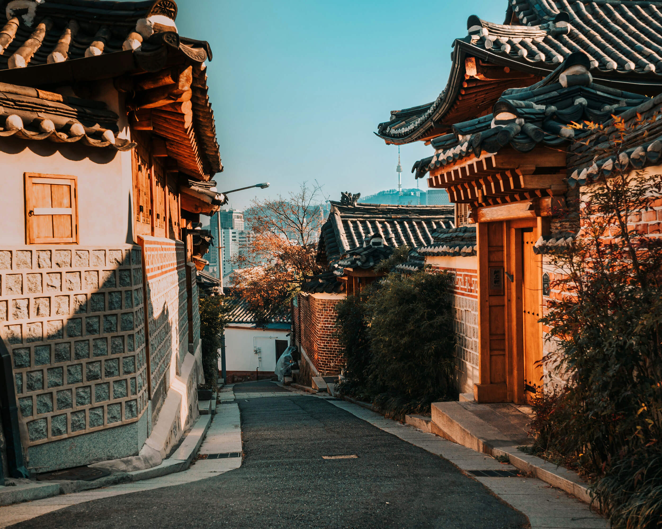 A quiet road in a culturally traditional village.